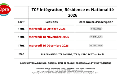 Nouvelles session TCF 2026