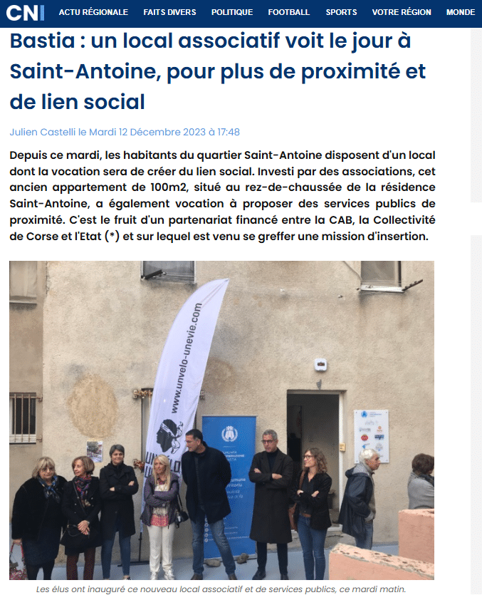 Bastia : un local associatif voit le jour à Saint-Antoine, pour plus de proximité et de lien social