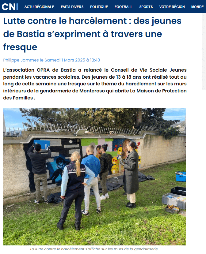 Lutte contre le harcèlement : des jeunes de Bastia s’expriment à travers une fresque