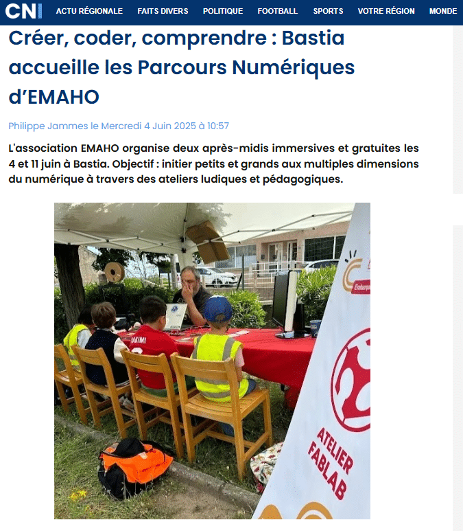 Créer, coder, comprendre : Bastia accueille les Parcours Numériques d’EMAHO